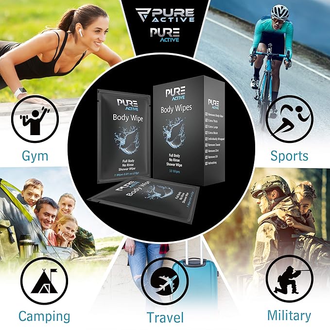 Shower Body Wipes 60 Individually Wrapped Personal Hygiene Body Wipes for Women and Men Keep Clean After Gym Travel Camping Outdoors Sports