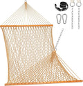 Lazy Daze Hammocks Double Rope Hammock 2 Person Traditional Outdoor Hand Woven Cotton Rope Hammock with Spreader Bar Carabiners Tree Straps Chains for Patio Yard - Max 450 Lbs Tan