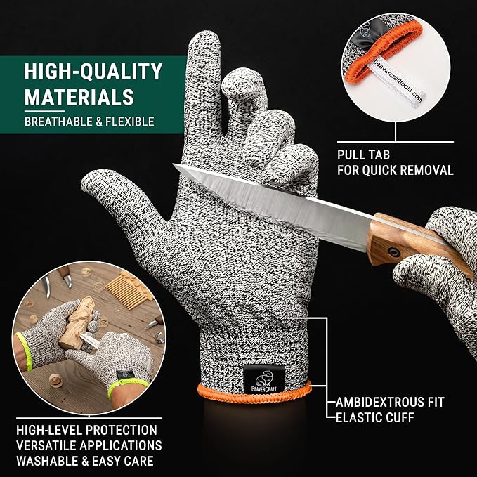 BeaverCraft BSH4F Bushcraft Knife CRG_M Whittling Woodworking Gloves Gloves for Food Prep