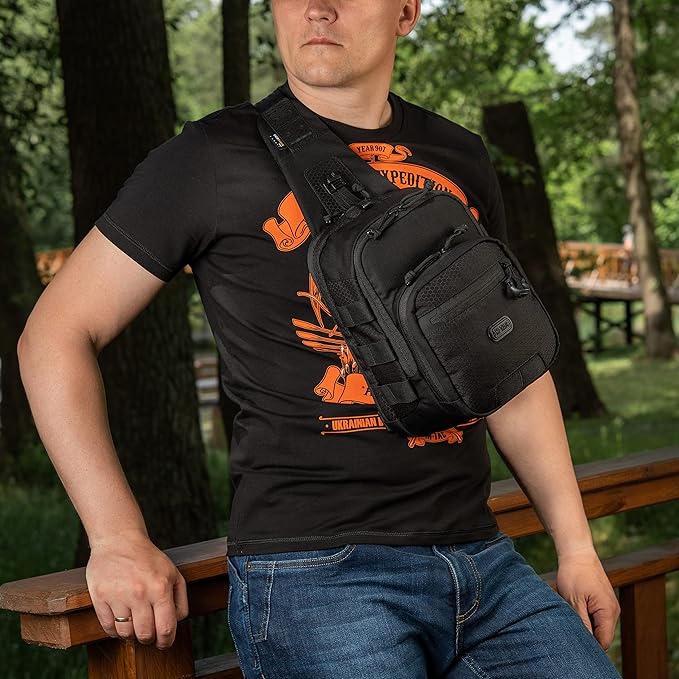 M-Tac Elite Cross Bag - Tactical Crossbody Sling Backpack for Man with CCW Concealed Carry (Regular Black)