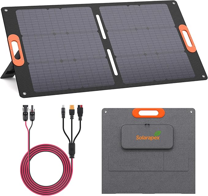 Solarapex 100W Portable Solar Panel IP67 Waterproof ETFE One-Piece Lamination 23.5% Efficiency Foldable Charger USB/Type-C/MC4/XT60/DC8020/Anderson Output for Power Station Camping RV