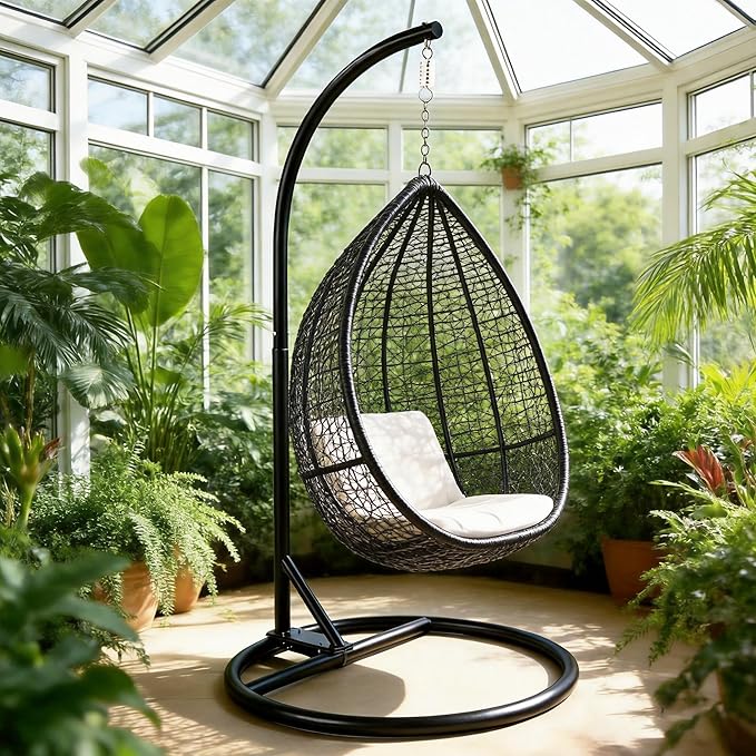 Round Base Heavy Duty Hanging Stand - Powder Coated Hammock Stand for Hammock Chair Indoor and Outdoor (Black)