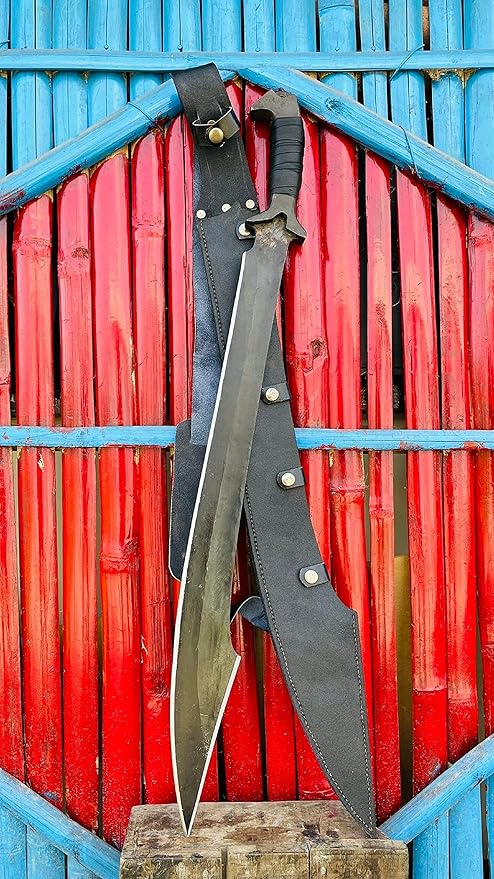 25 Inches Zombie Survival and Hunting Machete - 5160 Leaf Spring Steel - Full Tang - Rosewood Handle with Leather Wrap - Custom Knife with Leather Sheath