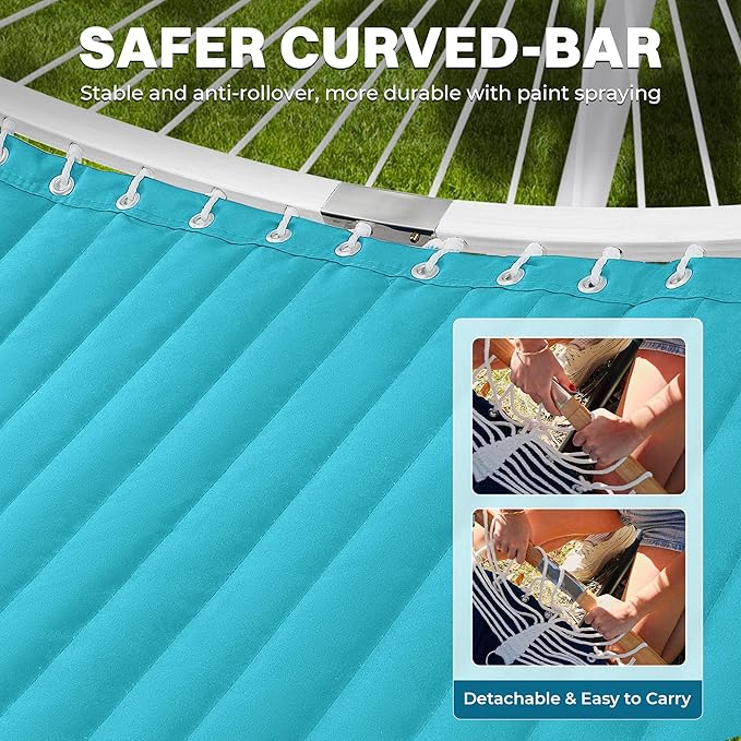 SUPERJARE Hammock with Stand 2 Person Heavy Duty Hammock with Padded Cotton Detachable Pillow &amp Strong Curved-Bar &amp Portable Carrying Bag Perfect for Outdoor &amp Indoor Sky Blue