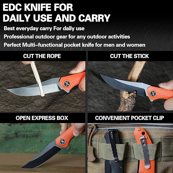 XIPHIAS Father's Day Mother's Day &amp Holiday Gifts for Him &amp Her - Orange Pocket Knife for Men Women | Premium Folding EDC Knife with D2 Blade G10 Handle One-Hand Open Gift Set