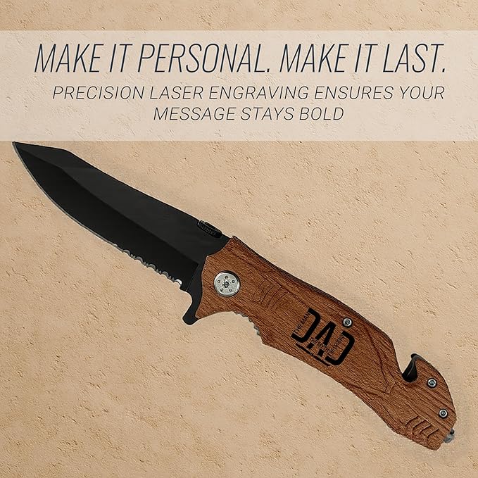 Craft &amp Clan Engraved Folding Pocket Knife for Men with Clip | Dad Design Tactical Switchblade for Camping Hunting Everyday Carry | Custom Birthday Gift for Daddy Husband