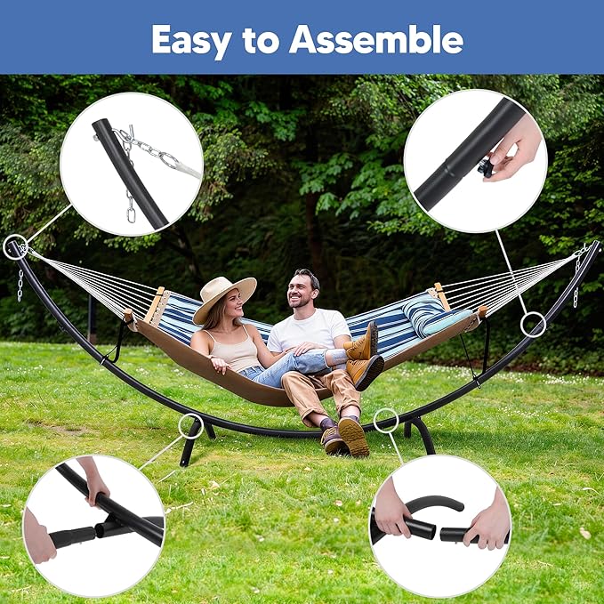SUNCREAT Portable Outdoor Hammock with Stand Double Hammock with Stand for Outside Patent Pending Blue &amp White