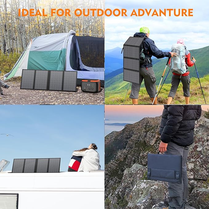 60W Solar Panel for Portable Power Station Foldable Solar Panel with 12-18V DC Output/USB QC3.0/USB C(10 Changeable DC Adapters) Portable Solar Panels for Camping Home Travel Rv