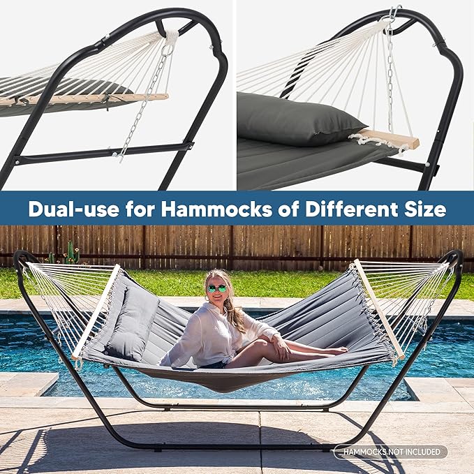 SUNCREAT Universal Steel Hammock Stand Only Heavy Duty Hammock Stand Fits 2 Person Hammock 9 to 14 Feet Long 475-Pound Capacity Patent Pending Black