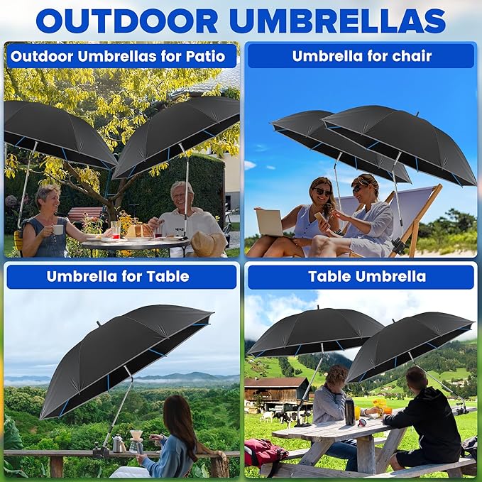 Beach Umbrella2PACK 48.7inch Chair Umbrella with Clamp adjustable 360°UV Protection Large Camping Chair Umbrellas for Camping chair Glof CartTable(ChairTable not include)