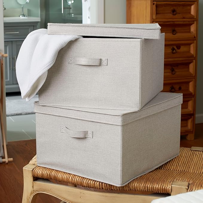 Household Essentials Jumbo Fabric Storage Bins 2 Pack Sturdy Sides and Reinforced Bottom Luxe Fabric Poly Linen Gray