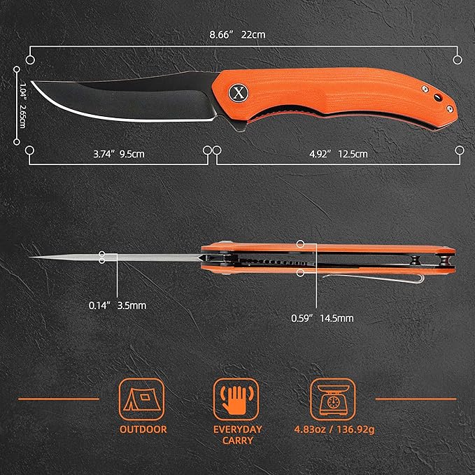 XIPHIAS Father's Day Mother's Day &amp Holiday Gifts for Him &amp Her - Orange Pocket Knife for Men Women | Premium Folding EDC Knife with D2 Blade G10 Handle One-Hand Open Gift Set