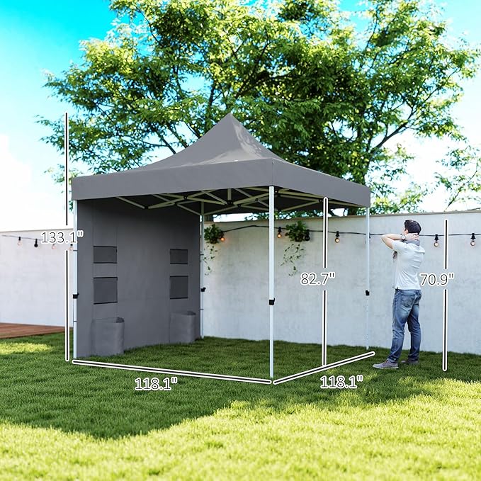 10ftx10ft Pop-Up Canopy Tent with Reinforced 32mm/25mm Steel FFor rame UPF50+ Gray OxFor Ford Canopy 3-Level Height &amp Mesh Storage Pockets