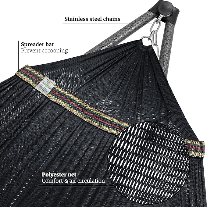 Tranquillo Combo x2 Hammocks with Stand for Outside &amp Tree Straps Heavy Duty Hammock with Stand 600lbs for Indoor Outdoor Patio Backyard x2 Hammocks for 2 Person (Combo - Black Medium)