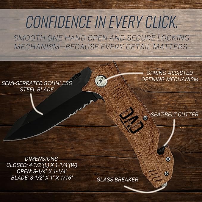 Craft &amp Clan Engraved Folding Pocket Knife for Men with Clip | Dad Design Tactical Switchblade for Camping Hunting Everyday Carry | Custom Birthday Gift for Daddy Husband