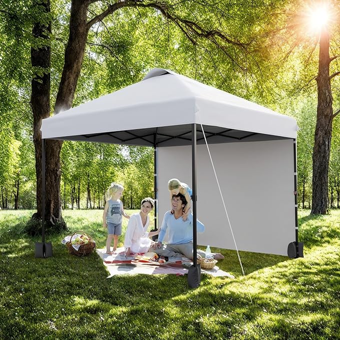 10x10ft Pop Up Canopy Tent with SidewallOutdoor Freestanding Sun Shelter Picnic and CampingInstant Shade Tent with Vented Roof for Beach &amp Events - Includes Storage BagSandbagsStakes&ampRopes