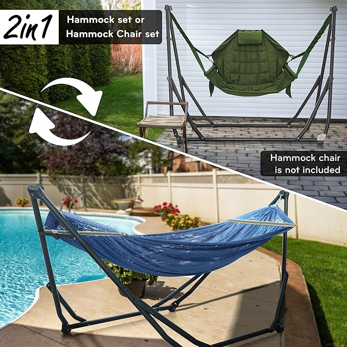 Tranquillo UniGen Hammock Hammock with Stand Heavy Duty Indoor/Outdoor Hammock with Signature Steel Stand 600lbs Premium Foldable Durable 2-Layered Soft Polyester Aegean