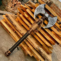 [MDM King Tools] Custom Handmade Viking Axe Medieval Ax with Viking Gift Hand Axes Viking Gifts for Men Camping Tomahawk Bearded Ragnar Axe with Leather Sheath (Dobule)