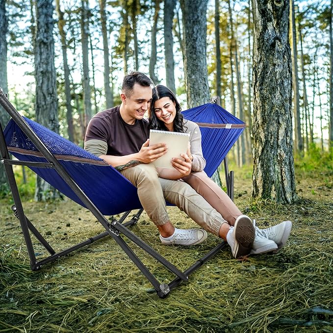 Tranquillo Universal Hammock 600 lbs Capacity Instant 20s Foldable Hammock Stand 3-Year Warranty Hammock with Stand 2 Person Camping Hammock Revolutionary Portable No Screws Premium Blue