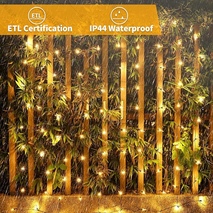 Meteds LED Christmas Net Lights Outdoor 100 LED 5ftx5ft Connectable 8 Modes Mesh 29V Plug-in Waterproof for Bushes Fence Tree Garden Xmas Decor (Orange)