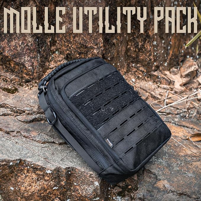 WYNEX Tactical Molle Admin Pouch Utility EDC Pouch Organizer Modular Tool Pouch of Double Layer Design Medical EMT Attachment Bag Large Capacity with Elastic Webbing Insert Panel