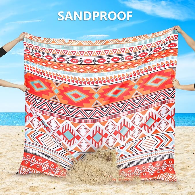 Beach Blanket Waterproof Sandproof Beach Mat 79 X 83/10'x9'for 2-8 Adults Quick Drying Outdoor Picnic Mat Beach Accessories for Travel Camping Hiking
