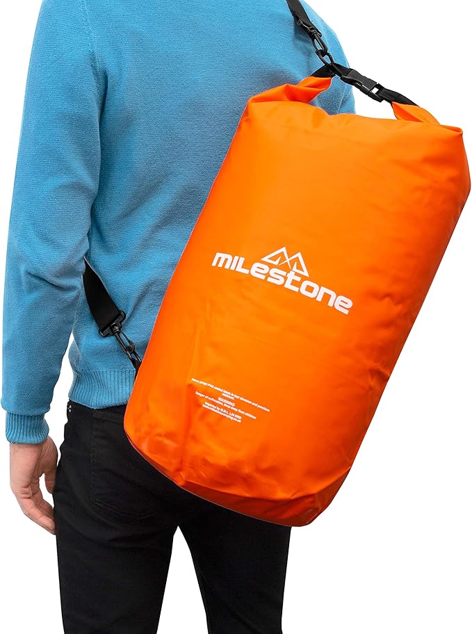 Milestone Camping Waterproof Dry Bags / Single Bag Or Set Of 3 / Roll Up Close / Easy To Spot Bright Green Or Orange Design / Great For Camping Fishing Skiing &amp Hiking Trips