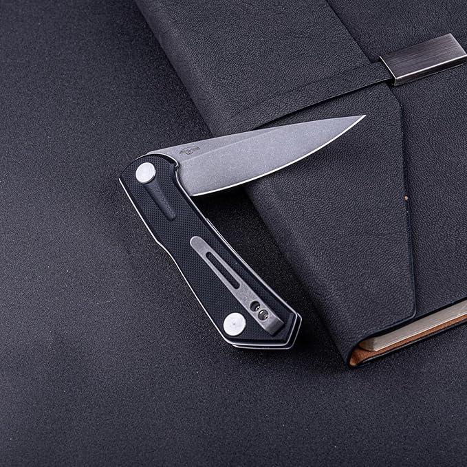REALSTEEL Real Steel VALORE Liner Lock Flipper Pocket Knife - Nitro-V Steel Ball Bearing G10 Handle Two-Bolt Design - Perfect for Camping Hiking EDC Cutting Tasks (Black G10/Stonewash)