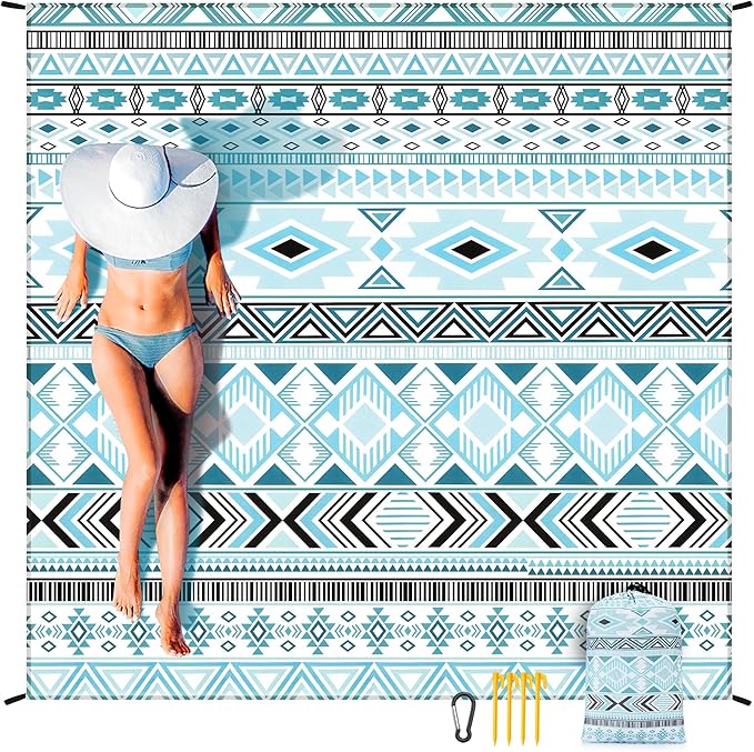 Beach Blanket Waterproof Sandproof Beach Mat 79 X 83/10'x9'for 2-8 Adults Quick Drying Outdoor Picnic Mat Beach Accessories for Travel Camping Hiking