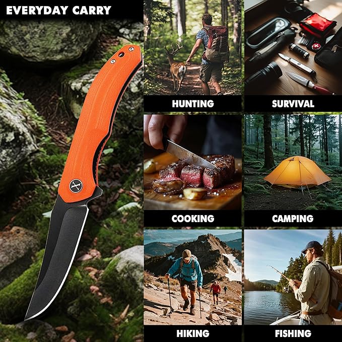 XIPHIAS Father's Day Mother's Day &amp Holiday Gifts for Him &amp Her - Orange Pocket Knife for Men Women | Premium Folding EDC Knife with D2 Blade G10 Handle One-Hand Open Gift Set