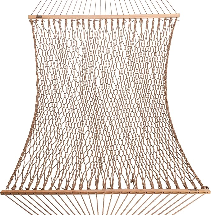Hatteras Hammocks Executive Antique Brown DuraCord Rope Hammock – 13 ft. x 65 in. 2-Person 450 lb Capacity Cumaru Spreader Bar Zinc-Plated Hardware – Handcrafted in The USA