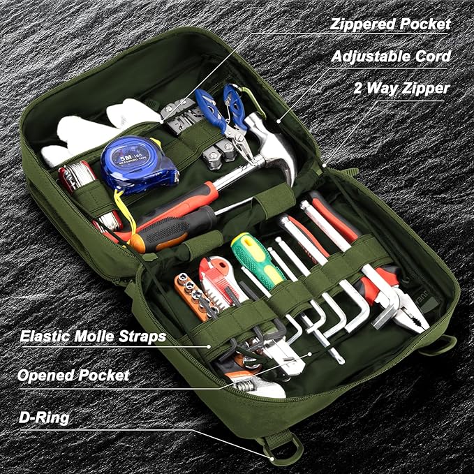 Jueachy Tactical Molle Pouch Large Admin Bag Utility Tool Pouches Molle Attachment EDC Pouches Expandable Molle Accessories Organizer Medical Pocket U.S.A Patch Included