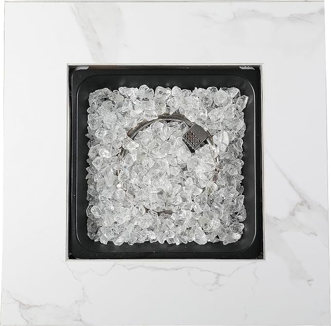 Endless Summer 30 Inch Square Outdoor Gas Fire Pit Table with Marble Mantel Slate Finish White Fire Glass and Protective Cover