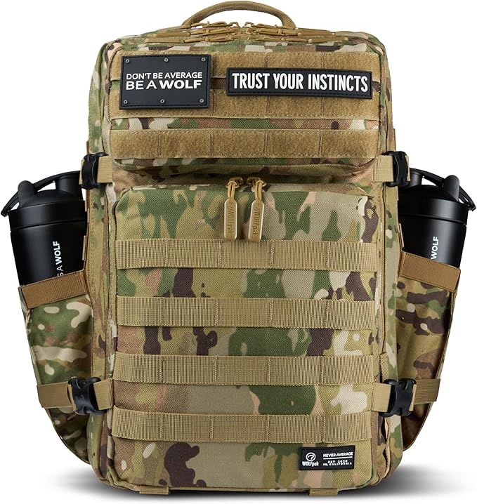 WOLFpak 45L Athletic Gym Backpack (OCP Camo) Durable 1000D Waterproof Oxford Material with MOLLE Webbing Laptop Pocket &amp Dual Cup Holders Durable Fitness/Travel/Military Daypack