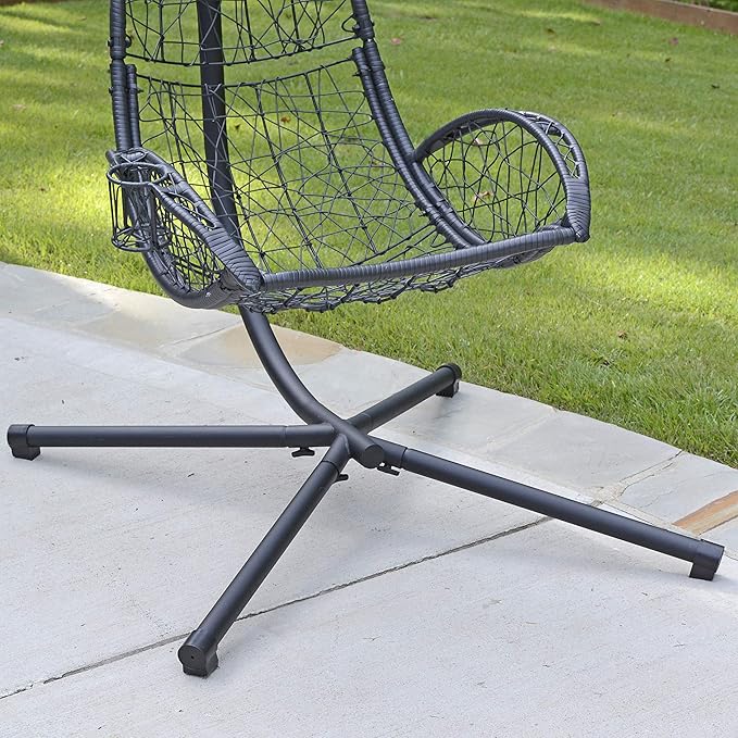 Algoma Net Company Cushioned Rattan Wicker Hanging Chair with Stand