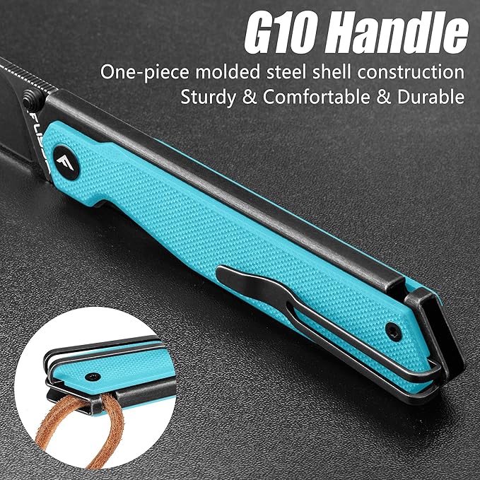 FLISSA 2PCS Folding Knife Set Pocket Knife with D2 Steel Blade G10 Handle Pocket Clip Lightweight Tactical Knife for Camping Hiking Hunting EDC Daily Use