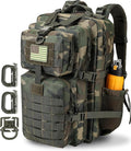 Hannibal Tactical 45L MOLLE Assault Backpack Tactical Backpack Military Army Camping Rucksack with Bottle Holder 3-Day Pack Trip w/USA Flag Patch D-Rings US Woodland