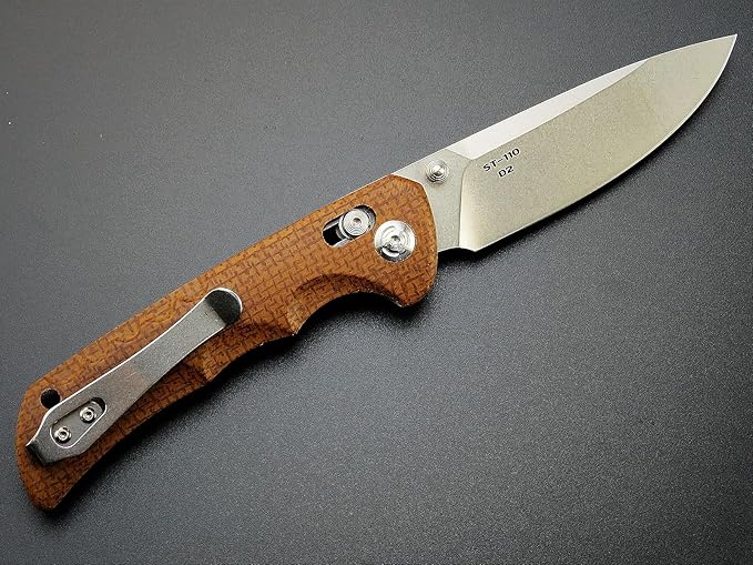 Sitivien ST110 Folding Knife D2 Blade and Micarta Handle Pocket Knife EDC Tool Knife with Pocket Clip for Outdoor Camping Hiking Survival(Brown) …