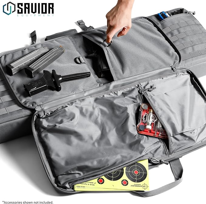 Savior Equipment American Classic Tactical Double Long Gun Bag Pistol Transportation Case w/Backpack Strap Lockable Compartment Available Length in 32 36 42 46 51 55