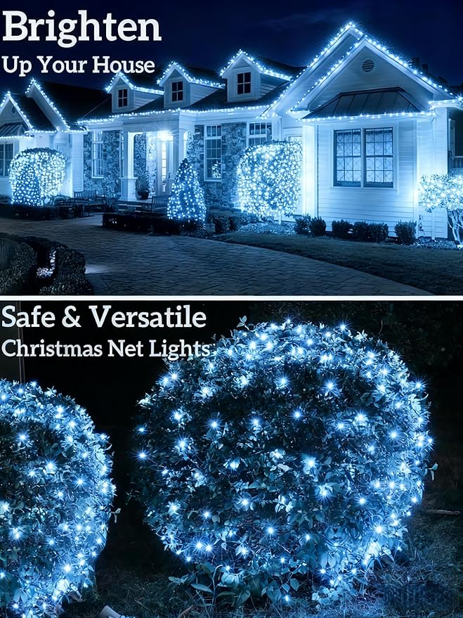 Led Christmas Net Lights for Bushes 132LED 6FT x 6FT Connectable UL Certified Net Lights for Bushes Tree Shrubs Xmas Trunk Green Wire Christmas Decorations