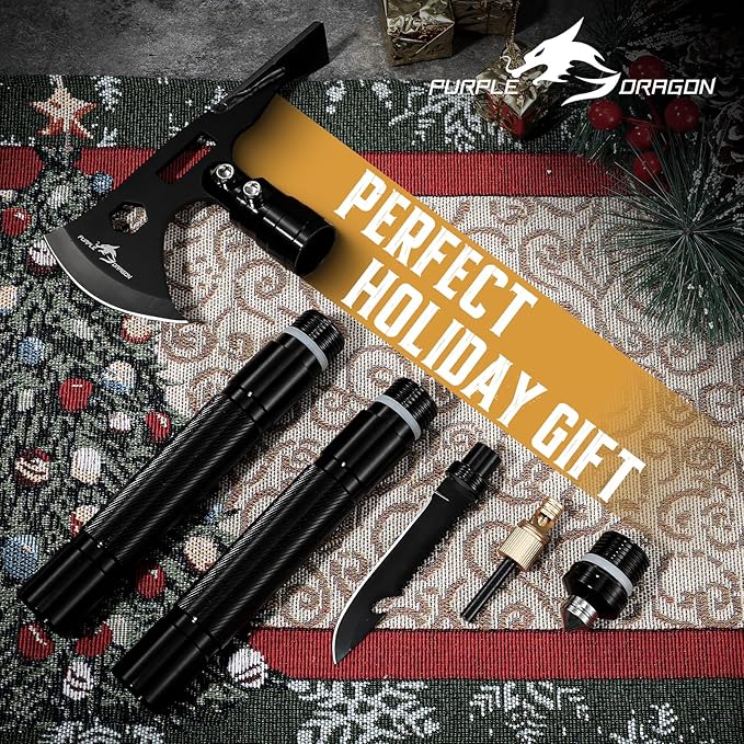 Purple Dragon Fixed Blade Outdoor Knives Set Bundle with a Multi-Tool Camping Axe with Pick High Carbon Steel Specialist and Precision Knife Field Utility Kit Christmas Gifts for Men