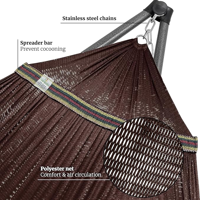 Tranquillo Combo x2 Hammocks with Stand for Outside &amp Tree Straps Heavy Duty Hammock with Stand 600lbs for Indoor Outdoor Patio Backyard x2 Hammocks for 2 Person (Combo - Brown Medium)