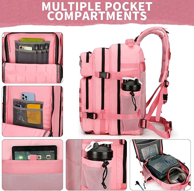 45L Military Tactical Backpacks 3 Days Assault Pack Bag Fitness Rucksack 3 Day Bug Out Bag Hiking Treeking Molle Daypack (Pink2)