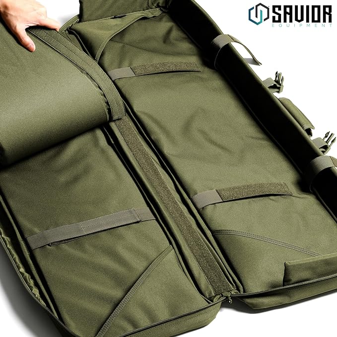 Savior Equipment American Classic Tactical Double Long Gun Bag Pistol Transportation Case w/Backpack Strap Lockable Compartment Available Length in 32 36 42 46 51 55