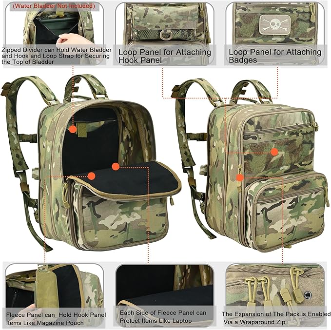 Tactical Expandable Flatpack Chest Rig Backpack MOLLE Assault Pack Hydration Pack for PC Vest (CP)