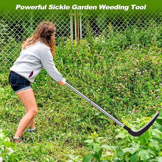 Scythe Tool for Grass Cutting Weeding Sickle Garden Tools for Clearing Bushes Brush Vines in Yard Fields Ditches Paths Landscaping Weed Razor Cutter Machete for Farming Harvesting
