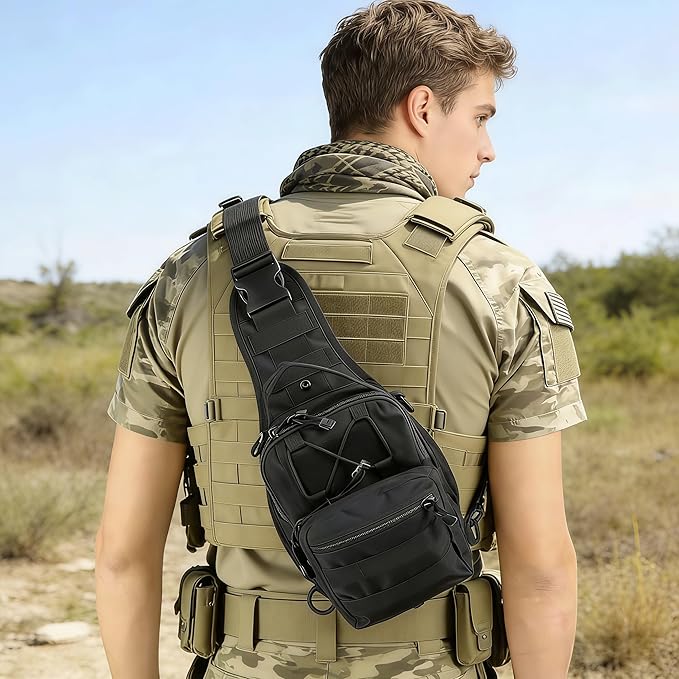 Tactical Sling Backpack Military Outdoor Sport Bag - EDC Molle Sling Shoulder Bag for Daily Carry &amp Outdoor Use (Green-B)