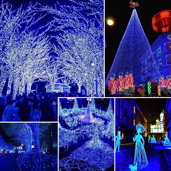 2 Pack 480 LED Solar Chrismas Lights Outdoor 170 FT Super Long Solar String Lights for Outside with 8 Modes &amp Memory Function Waterproof Twinkle Light for Xmas Tree Yard Party Decorations (Blue)
