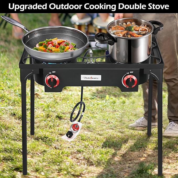 Vivicreate High Pressure Propane Gas Outdoor Camping BBQ Grill Stove Burner Estufas de Gas para Cocinar Afuera Es gas propano Regulator 20 PSIG