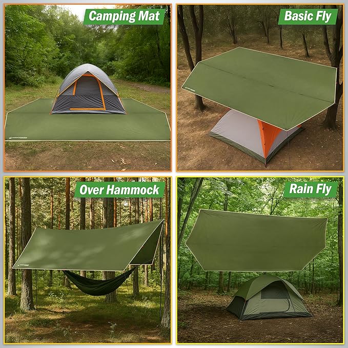 Camping Tarp with Poles - 15x12 Tarp for Camping or Hammock Rain Fly for Hiking Backpacking or Portable Survival Shelter UV Protection and 3000mm Water Resistant by Wakeman Outdoors (Green)